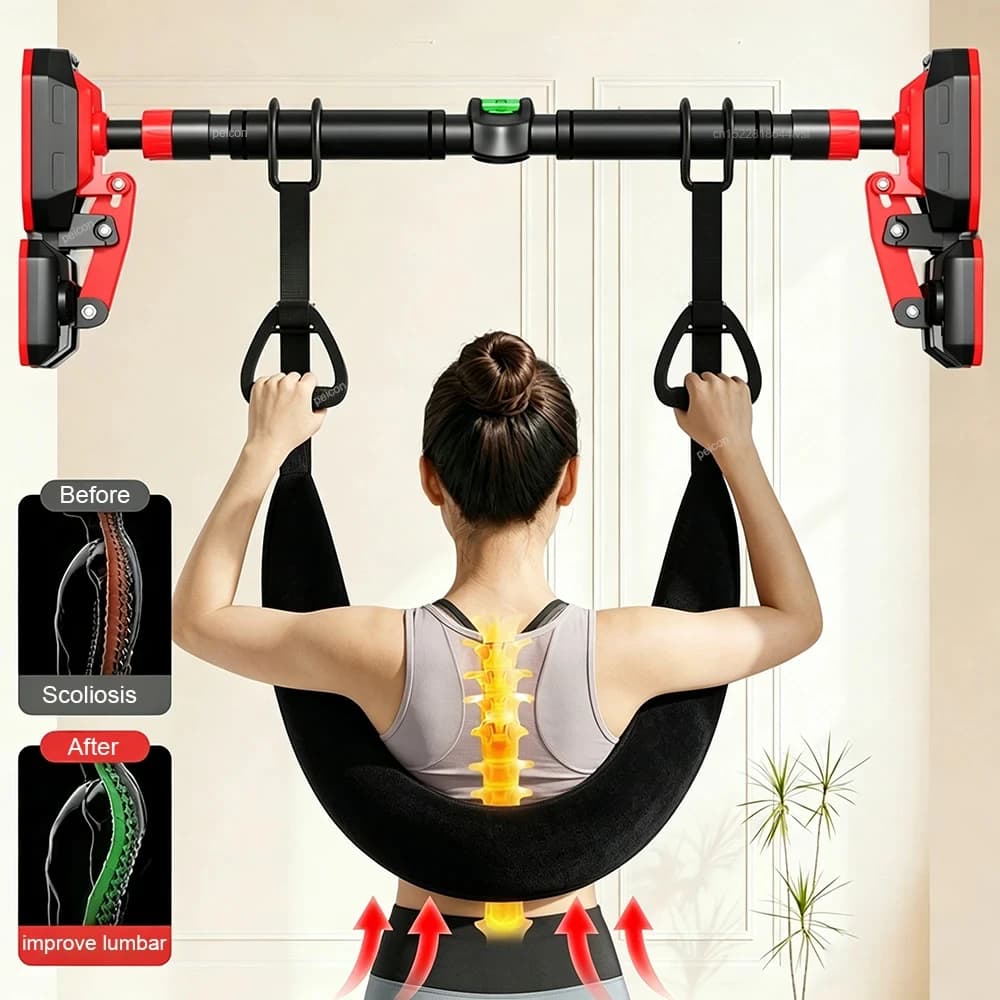 Ceinture de suspension lombaire pour étirement de la colonne vertébrale à domicile, avec traction par barre horizontale, apaisante pour la taille, peut supporter jusqu’à 200 catties, ergonomique et suspendue.